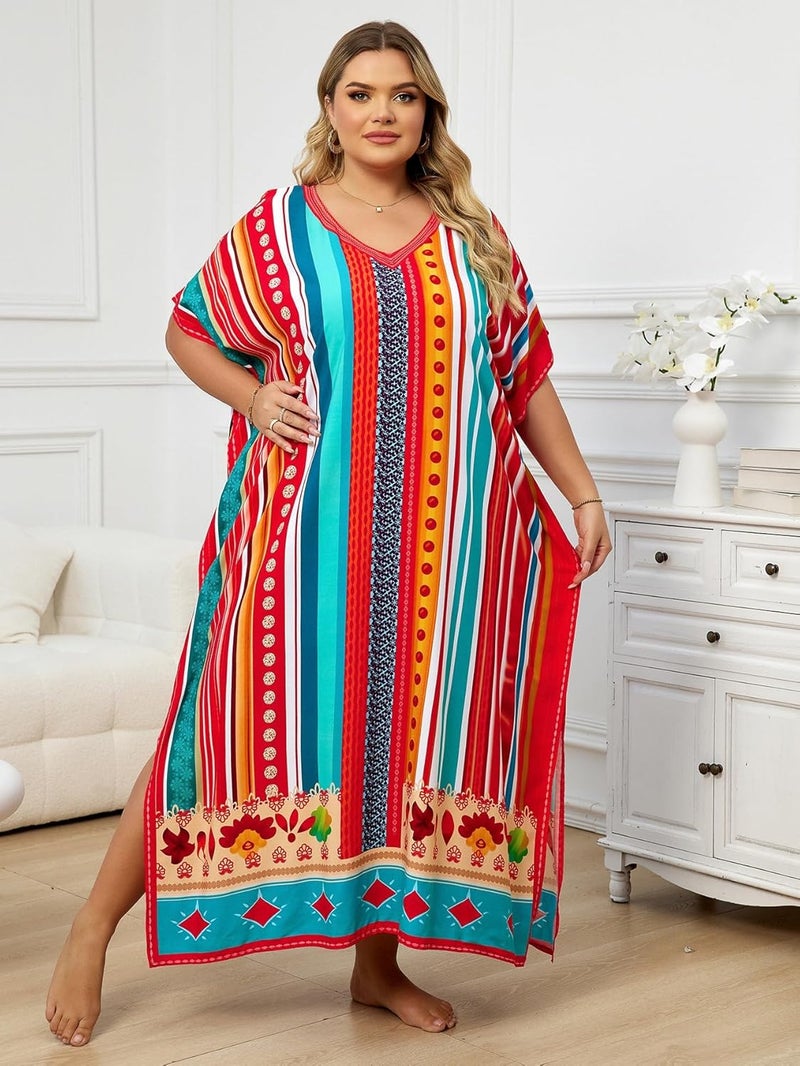 IMAGEKOPE Kaftan Dresses for Women Plus Size Bathing Suit Cover up Caftan Maxi Beach Dresses - Image 5